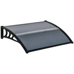 Skydd Ytterdörrstak Välvt Skärmtak Svart av Aluminium och Polykarbonat för Balkong Solskydd och Regnskydd 100 x 75 cm